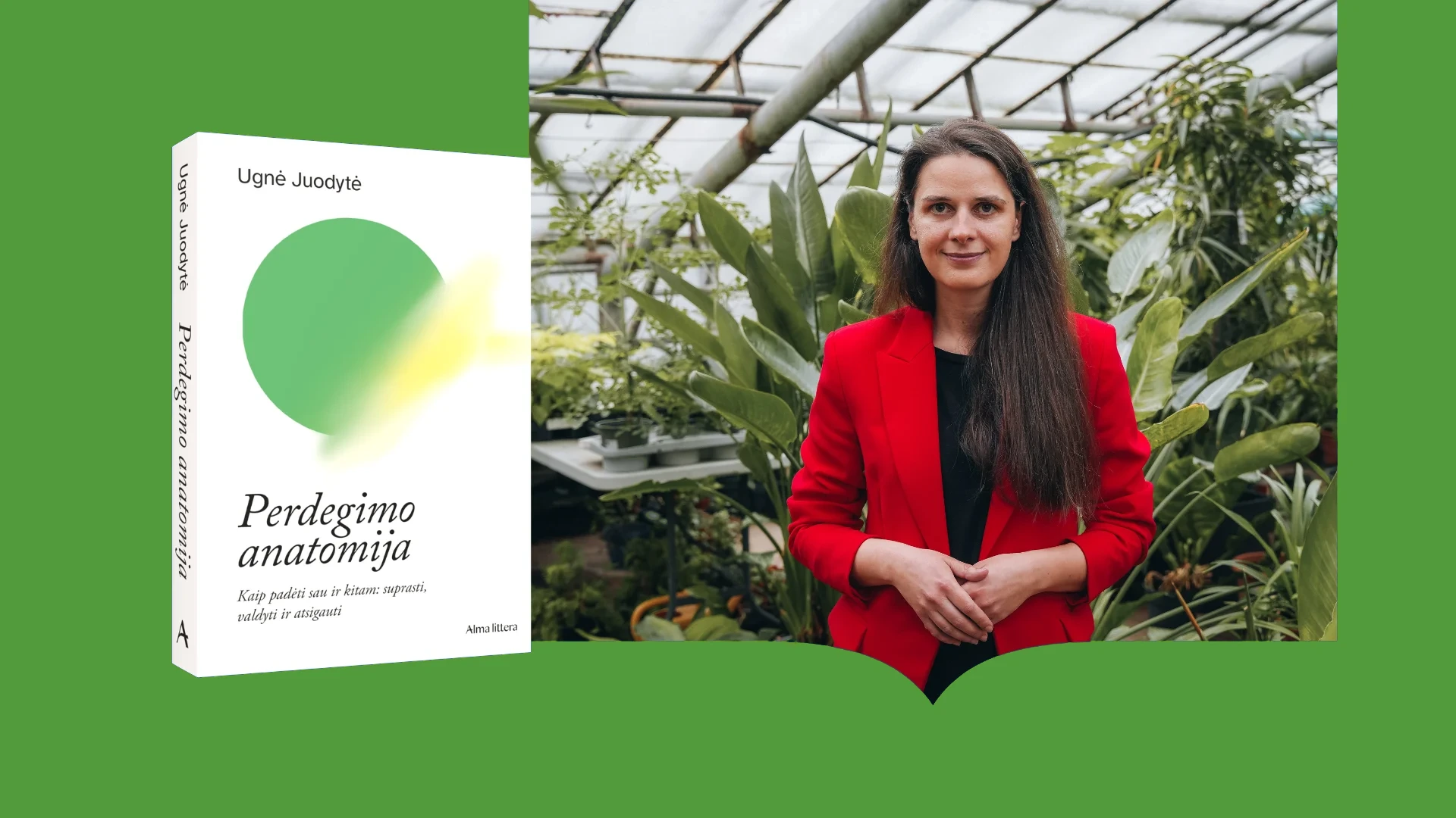Ugnė Juodytė with the book Anatomy of Burnout